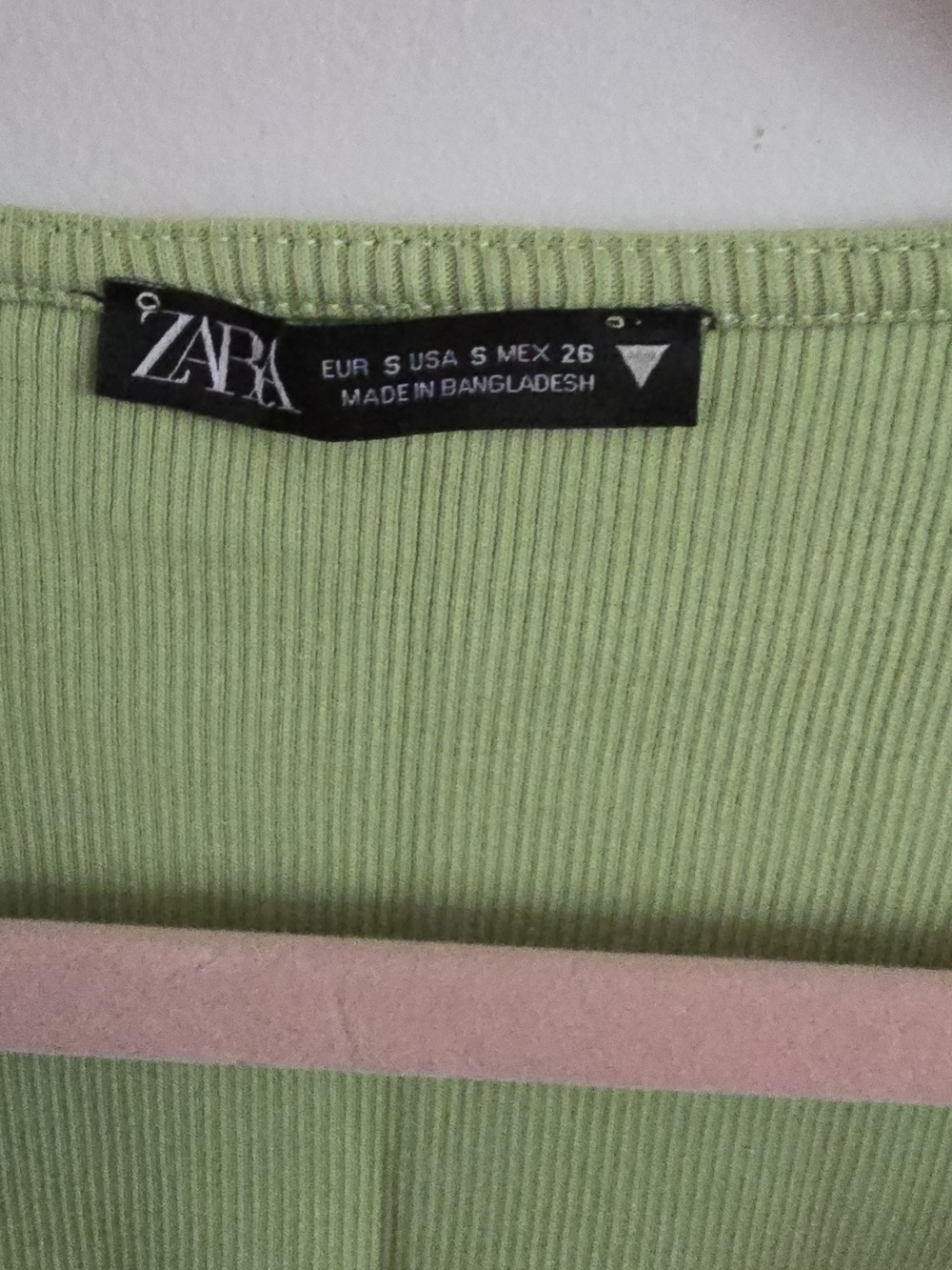 ZARA Lime Green Ribbed Ruffle Sleeve Crop Top Small S Ruched Drawstring V-Neck - Picture 6 of 8